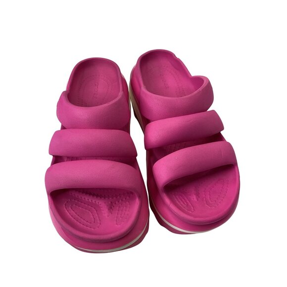 Crocs Pink Platform Slide Sandals Triple Straps Cushioned Sole Size 10 - Picture 3 of 8